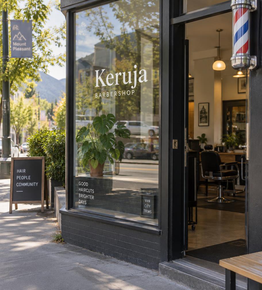 Front of the Keruja Company Ltd. barbershop in Vancouver.
