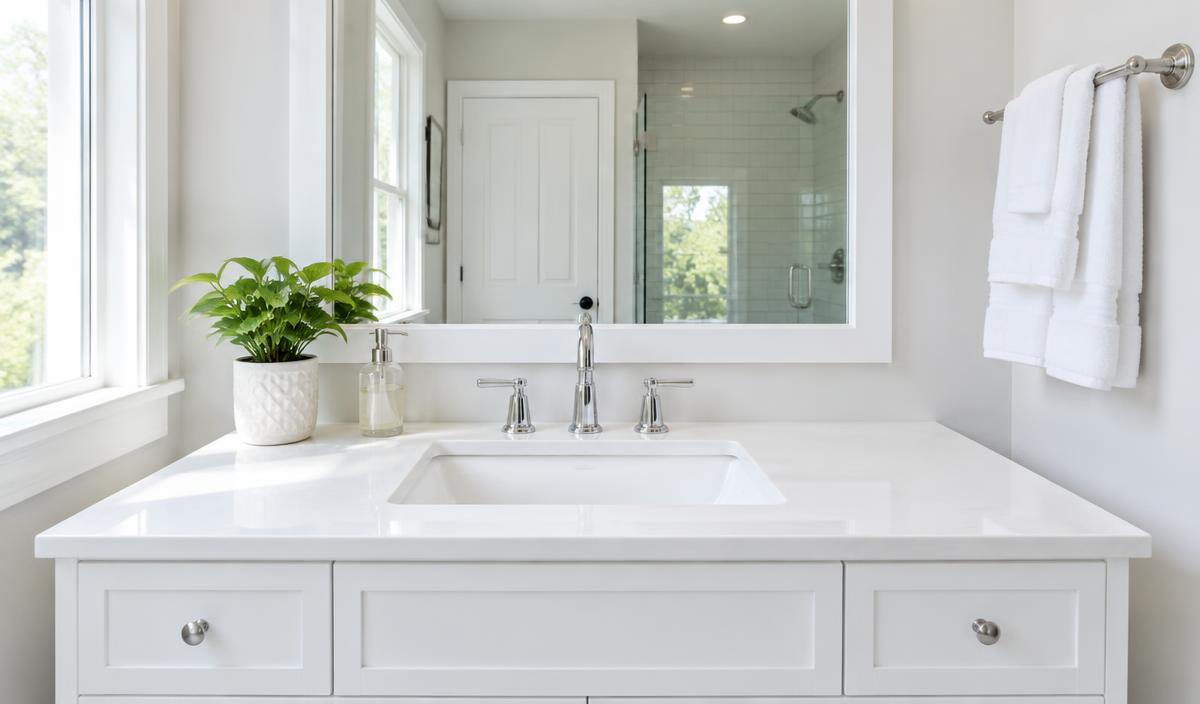Bathroom before and after a professional deep clean.